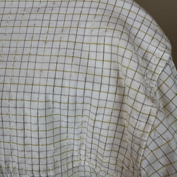 Old Navy Cream/Gold Shimmer Patterned Western Long Sleeve "Perfect Fit" Shirt - Picture 7 of 10